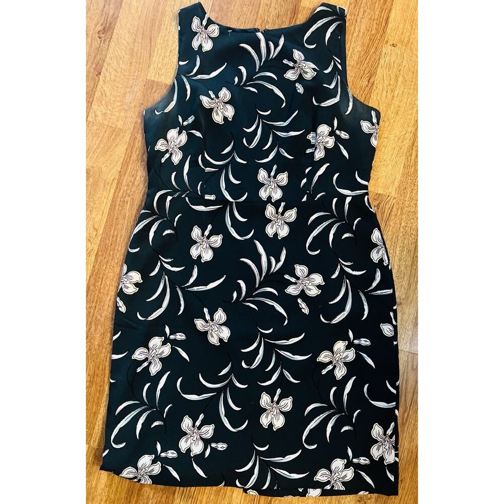 Ann Taylor Navy Blue Floral Dress Size 16 Sleeveless Lined Cocktail Reception - Picture 2 of 7